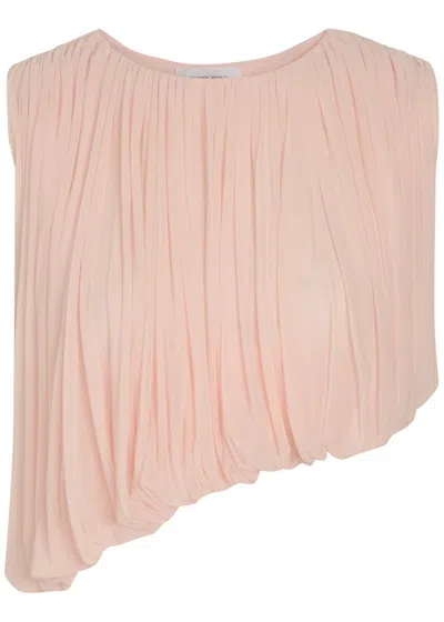 Ronny Kobo Chelly Gathered Asymmetric Tissue Jersey Cropped Top In Pink