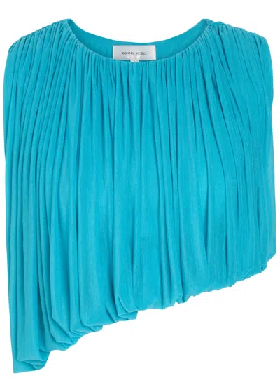 Ronny Kobo Chelly Gathered Asymmetric Tissue Jersey Cropped Top In Blue