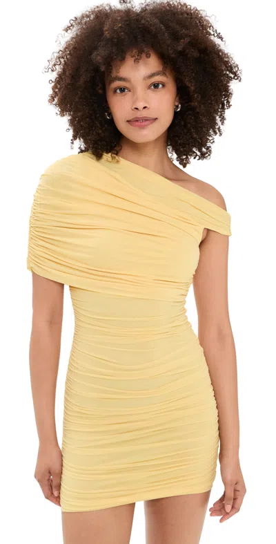 Ronny Kobo Cicilia Ruched Stretch-jersey Mini Dress In Yellow