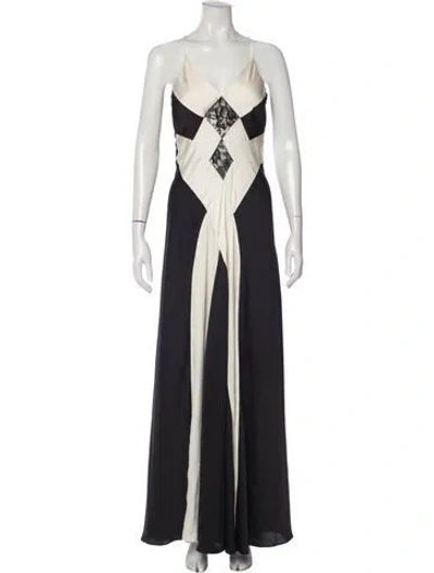 Pre-owned Ronny Kobo Colorblock Pattern Long Dress In Black