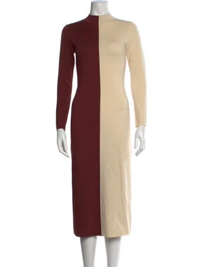Pre-owned Ronny Kobo Colorblock Pattern Midi Length Dress In Brown