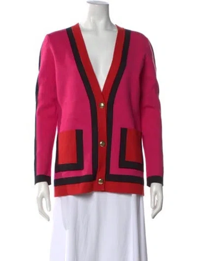 Pre-owned Ronny Kobo Colorblock Pattern V-neck Sweater In Pink