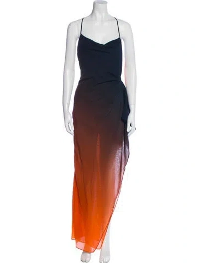 Pre-owned Ronny Kobo Cowl Neck Long Dress In Orange