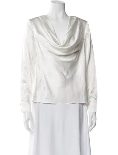 Pre-owned Ronny Kobo Cowl Neck Long Sleeve Blouse In White