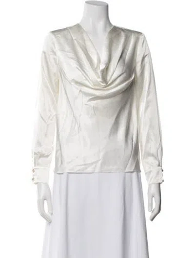 Pre-owned Ronny Kobo Cowl Neck Long Sleeve Blouse In White