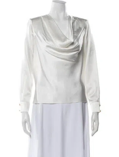 Pre-owned Ronny Kobo Cowl Neck Long Sleeve Blouse In White