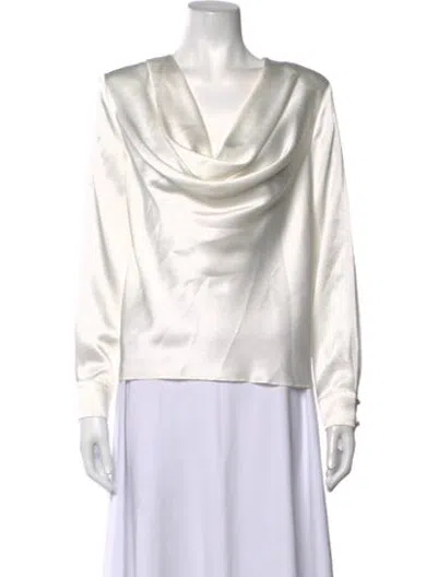 Pre-owned Ronny Kobo Cowl Neck Long Sleeve Blouse In White