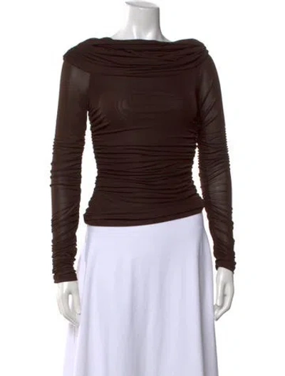 Pre-owned Ronny Kobo Cowl Neck Long Sleeve Top In Brown