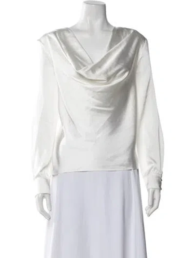 Pre-owned Ronny Kobo Cowl Neck Long Sleeve Top In White