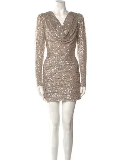 Pre-owned Ronny Kobo Cowl Neck Mini Dress In Silver