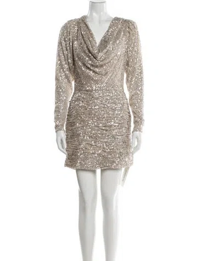 Pre-owned Ronny Kobo Cowl Neck Mini Dress In Silver