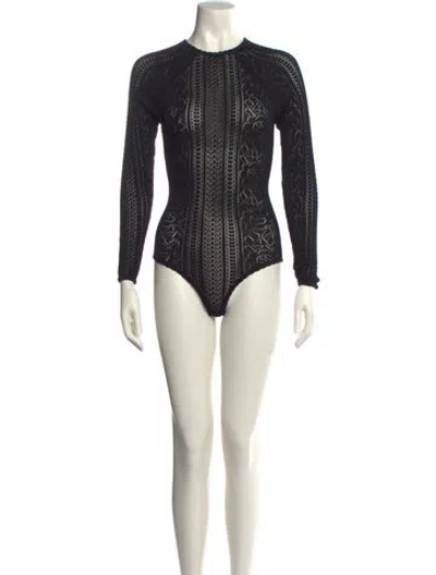 Pre-owned Ronny Kobo Crew Neck Long Sleeve Bodysuit In Black