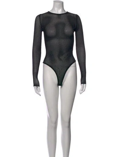Pre-owned Ronny Kobo Crew Neck Long Sleeve Bodysuit In Black