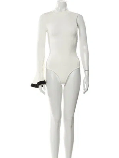 Pre-owned Ronny Kobo Crew Neck Long Sleeve Bodysuit In White