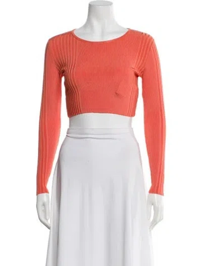 Pre-owned Ronny Kobo Crew Neck Long Sleeve Crop Top In Orange