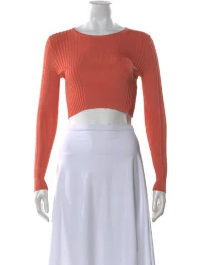 Pre-owned Ronny Kobo Crew Neck Long Sleeve Crop Top In Orange
