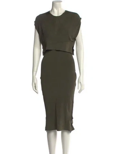 Pre-owned Ronny Kobo Crew Neck Midi Length Dress In Green