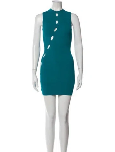 Pre-owned Ronny Kobo Crew Neck Mini Dress In Blue