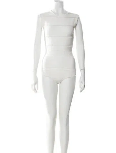 Pre-owned Ronny Kobo Crew Neck Sleeveless Bodysuit In White