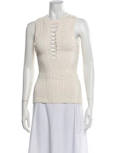 Pre-owned Ronny Kobo Crew Neck Sleeveless Top In White