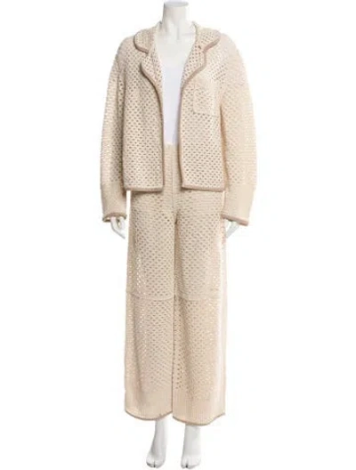 Pre-owned Ronny Kobo Crochet Lace Pattern Pant Set In Neutral