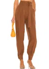 Ronny Kobo Dakota Belted Pleated Linen Tapered Pants In Brown