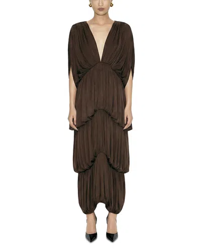 Ronny Kobo Damier Plunge Neck Dress In Brown