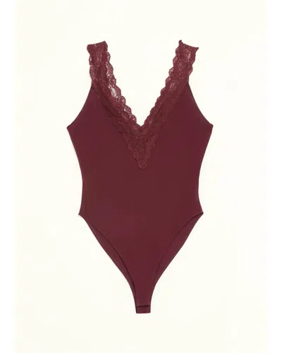 Ronny Kobo Danna Lace-trim Jersey Bodysuit In Burgundy