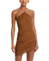 Ronny Kobo Delphine Halter Asymmetric Dress In Tobacco
