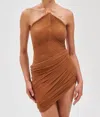 Ronny Kobo Delphine Halter Asymmetric Dress In Brown