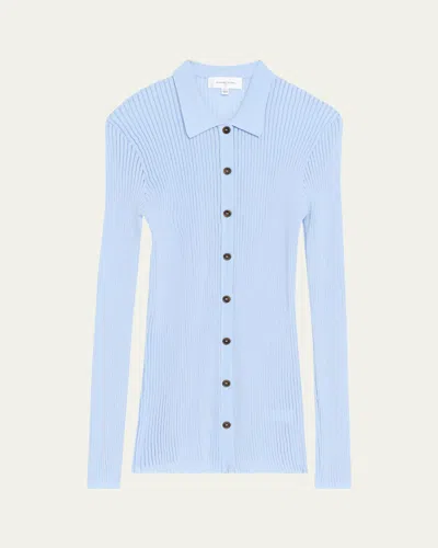 Ronny Kobo Denzel Ribbed Flare-sleeve Cardigan In Blue