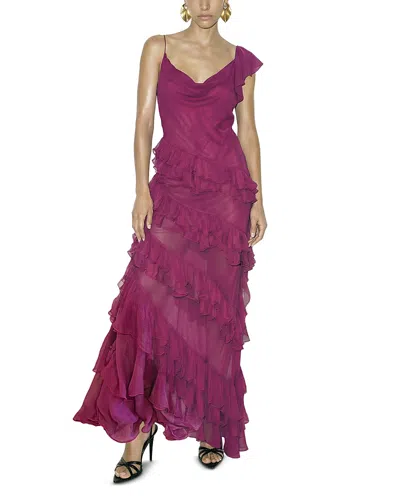 Ronny Kobo Deon Ruffle Trim Dress In Purple