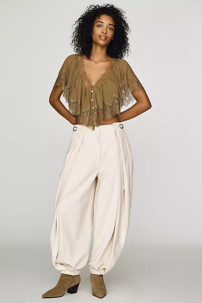 Ronny Kobo Devi High-rise Barrel-leg Pants In Ivory