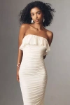 Ronny Kobo Dominica Strapless Ruffled Ruched Fitted Maxi Dress In Neutral