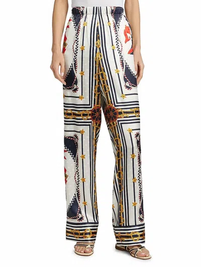 Ronny Kobo Dora Satin Pants In Multi Scarf