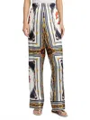 Ronny Kobo Dora Satin Straight Leg Pants In Multi Scarf In Black