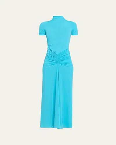 Ronny Kobo Enid Ruched Tissue Jersey Maxi Dress In Blue