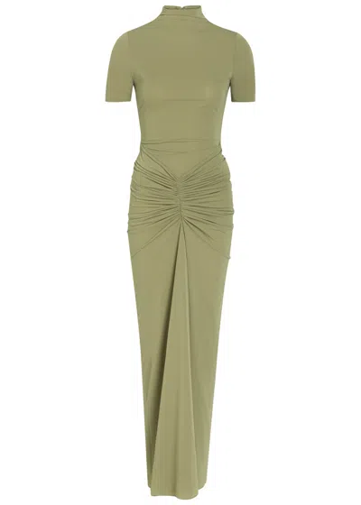 Ronny Kobo Enid Ruched Tissue Jersey Maxi Dress In Green