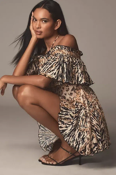 Ronny Kobo Esmi Off-the-shoulder Mini Dress In Beige