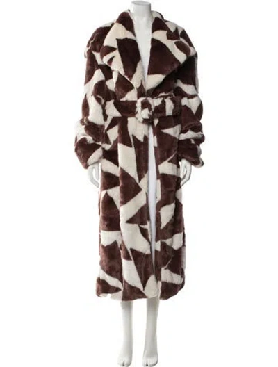 Pre-owned Ronny Kobo Faux Fur Printed Faux Fur Coat In Brown