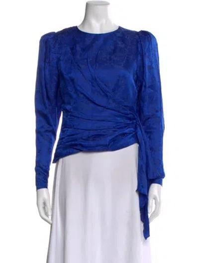 Pre-owned Ronny Kobo Floral Print Crew Neck Blouse In Blue