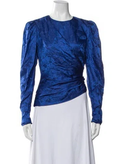 Pre-owned Ronny Kobo Floral Print Crew Neck Top In Blue