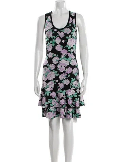 Pre-owned Ronny Kobo Floral Print Knee-length Dress In Black