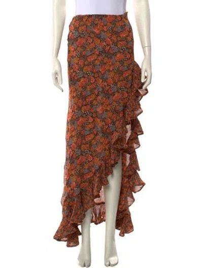 Pre-owned Ronny Kobo Floral Print Long Skirt In Orange