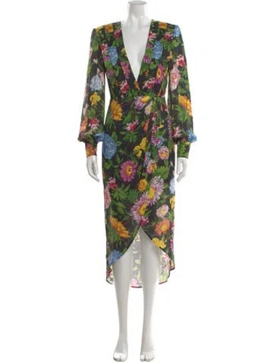 Pre-owned Ronny Kobo Floral Print Midi Length Dress In Black