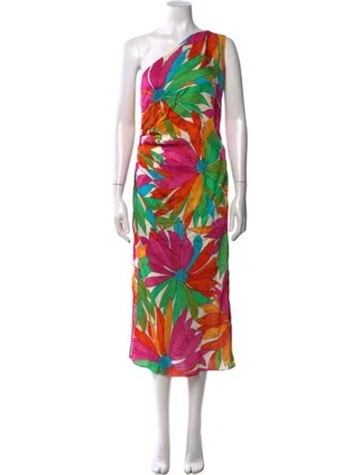 Pre-owned Ronny Kobo Floral Print Midi Length Dress In Pink