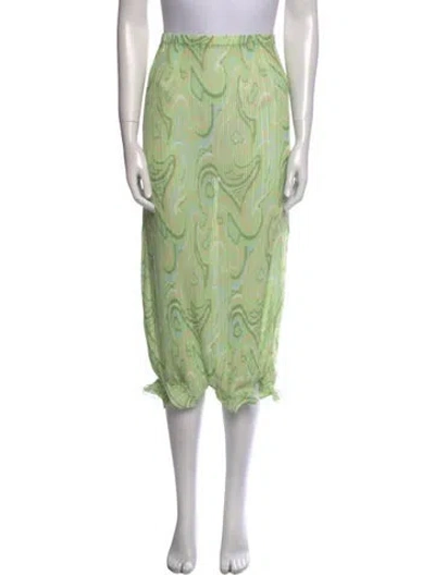 Pre-owned Ronny Kobo Floral Print Midi Length Skirt In Green