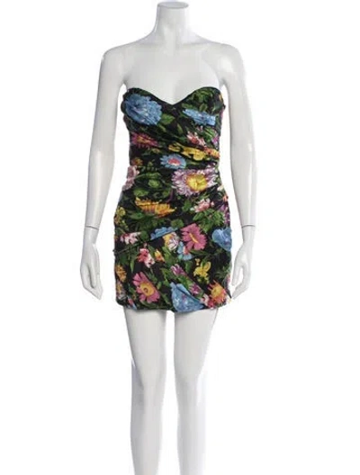 Pre-owned Ronny Kobo Floral Print Mini Dress In Black