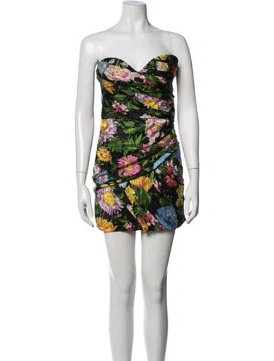 Pre-owned Ronny Kobo Floral Print Mini Dress In Black