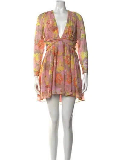 Pre-owned Ronny Kobo Floral Print Mini Dress In Pink